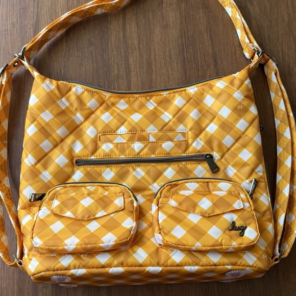 lug Handbags - Lug Zipliner 2 Convertible Hobo Purse Backpack Yellow Gingham QVC Bright Cheery